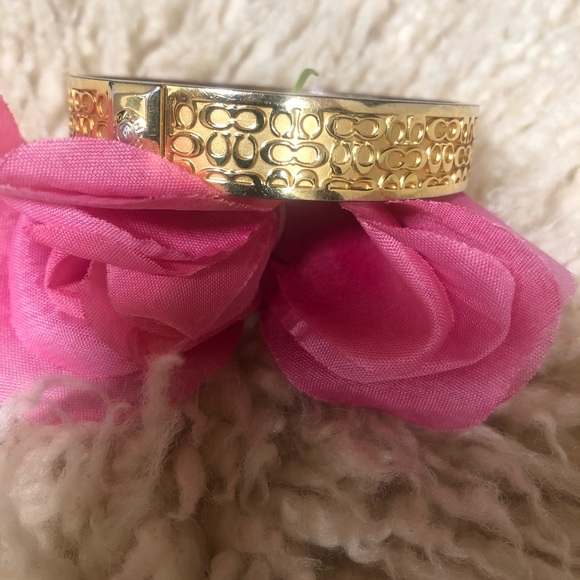 COACH Authentic Gold Tone Signature C Logo Bangle - Picture 2 of 6